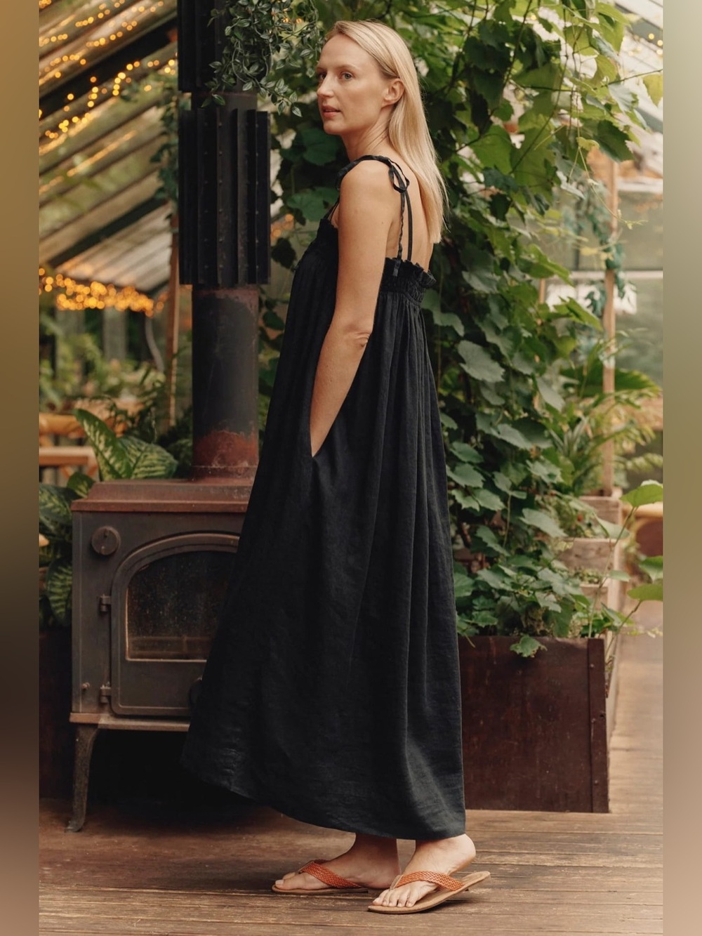 LINEN TALES BALLADE 100% Linen Dress Black Size L/XL